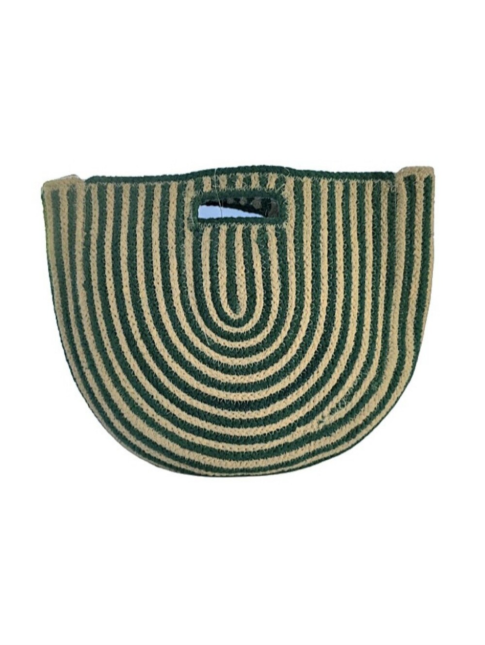 Fabulous MJ New York Turquoise + White Straw Stripe Clutch Woven Half Moon Bag